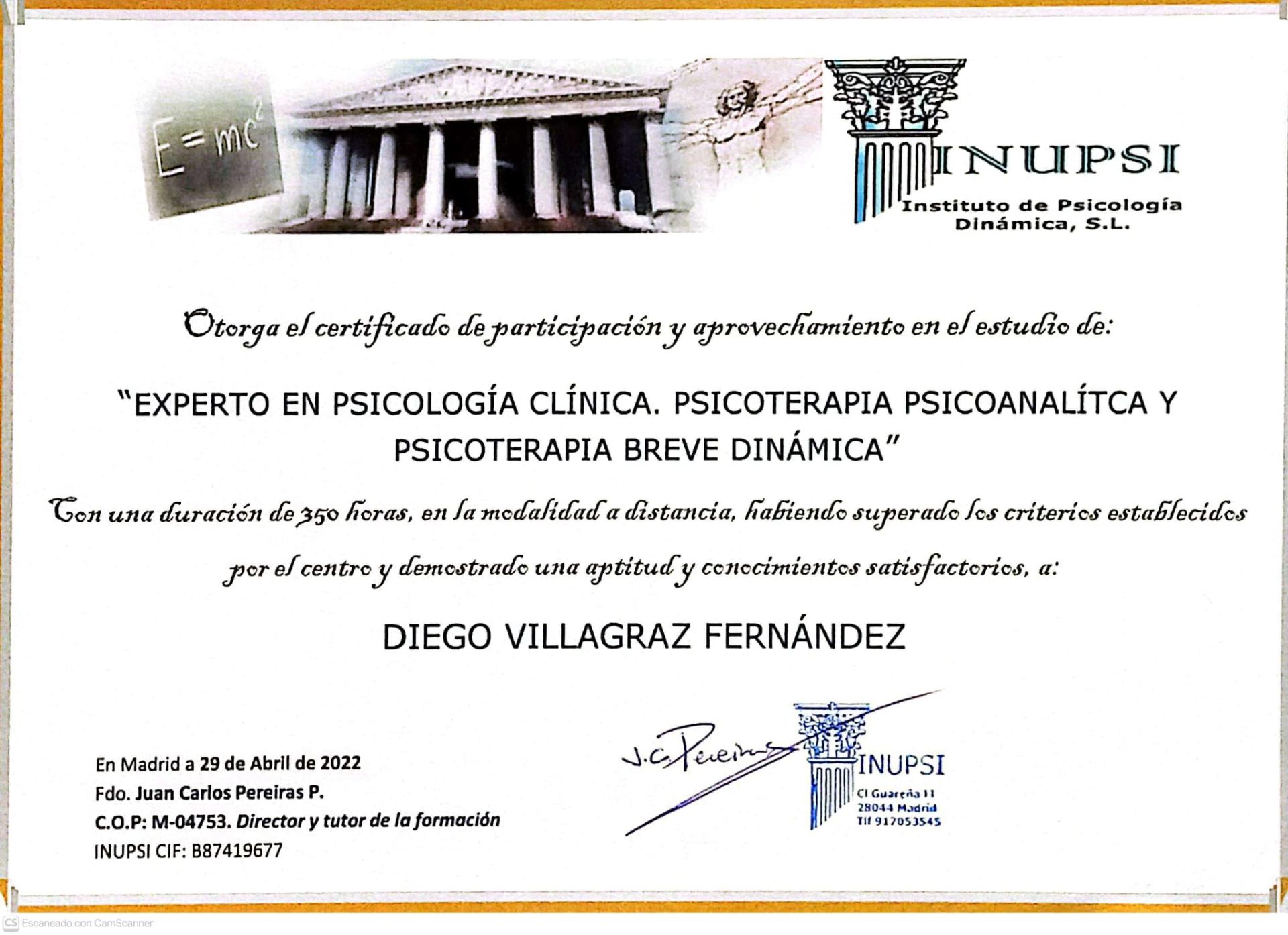 Experto en Psicología Clínica y Psicoterapia Breve Dinámica